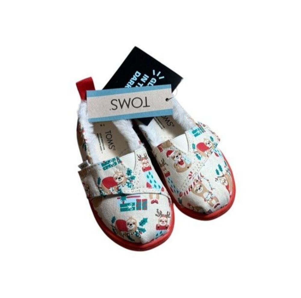 TOMS Toddler Size 5 Baby Tiny Alpargata Loafer Shoes Slippers Christmas Fuzzy